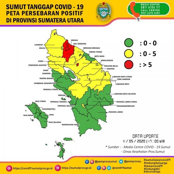 Peta Persebaran Positif di Provinsi Sumatera Utara 11 Mei 2020